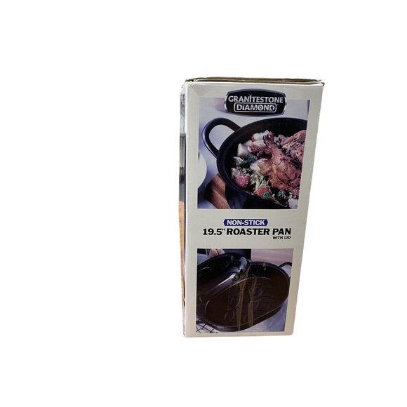 GraniteStone Diamond Non-Stick Roaster Pan With Lid 19.5" / 49.5cm Black Aluminu - Picture 5 of 8